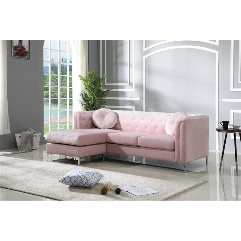 Home Square 2-Piece Set with Velvet Sofa Chaise and Loveseat in Pink
