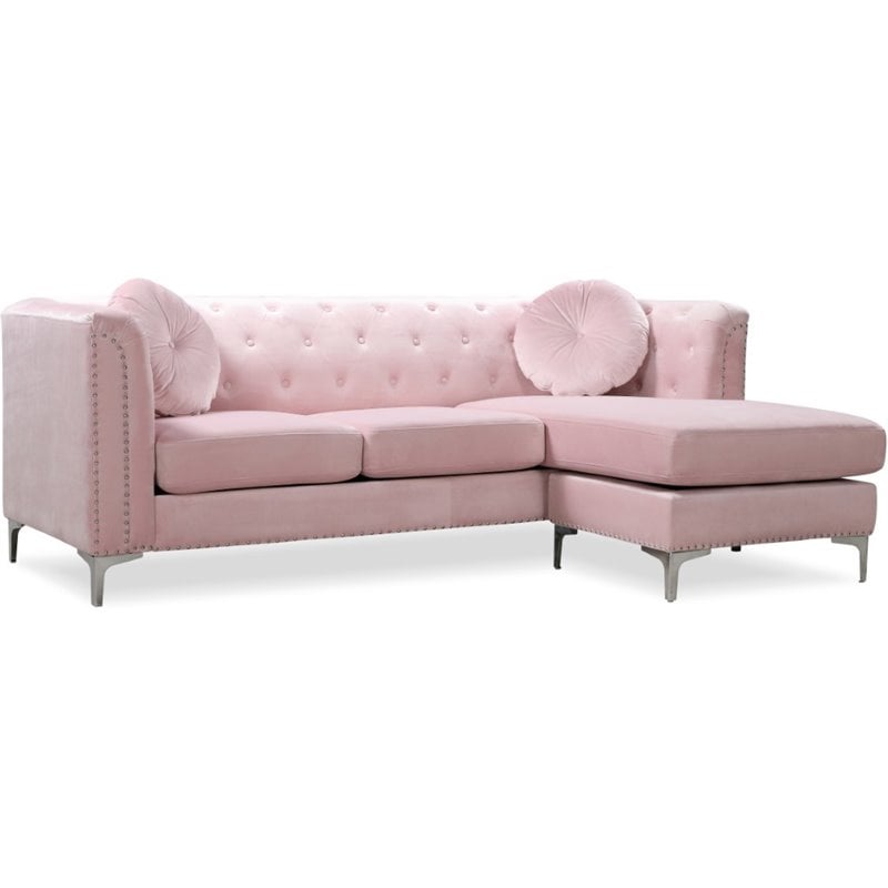 Home Square 2-Piece Set with Velvet Sofa Chaise and Loveseat in Pink