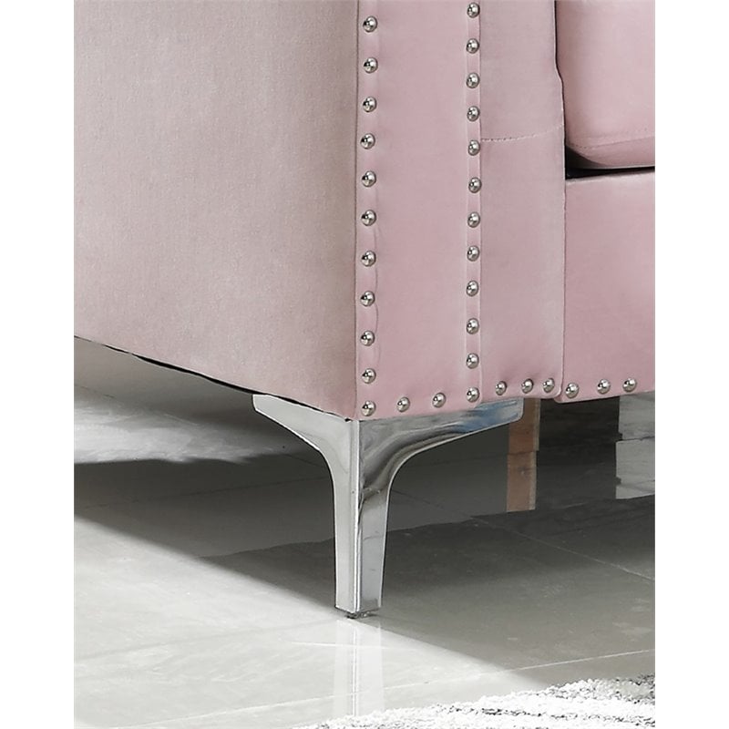 Home Square 2-Piece Set with Velvet Sofa Chaise and Loveseat in Pink