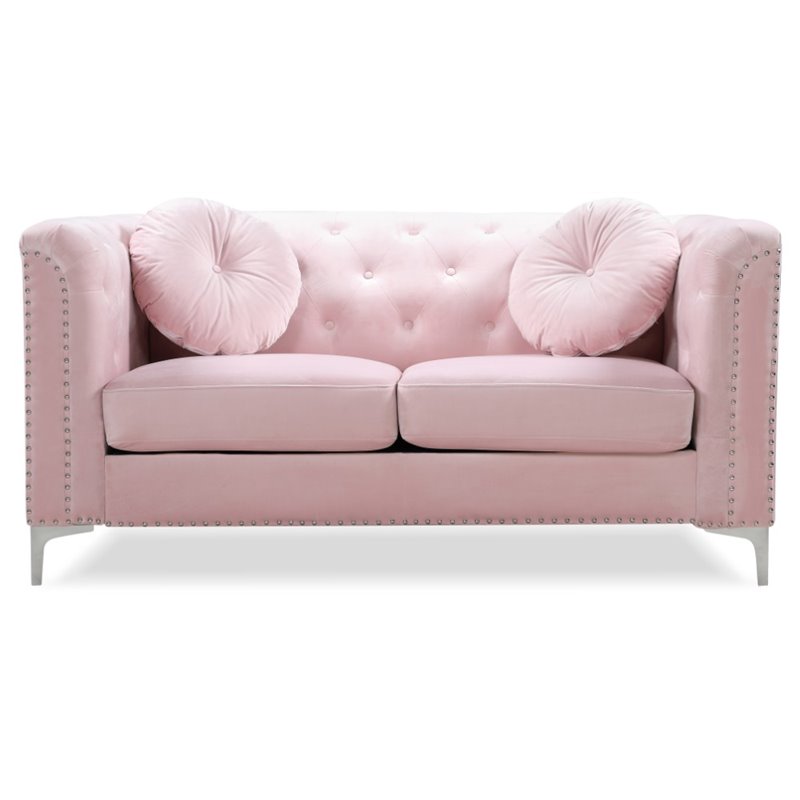 Home Square 2-Piece Set with Velvet Sofa Chaise and Loveseat in Pink