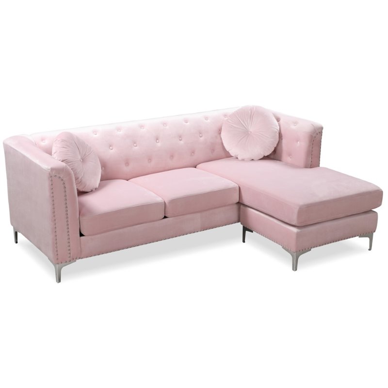 Home Square 2-Piece Set with Velvet Sofa Chaise and Chair in Pink