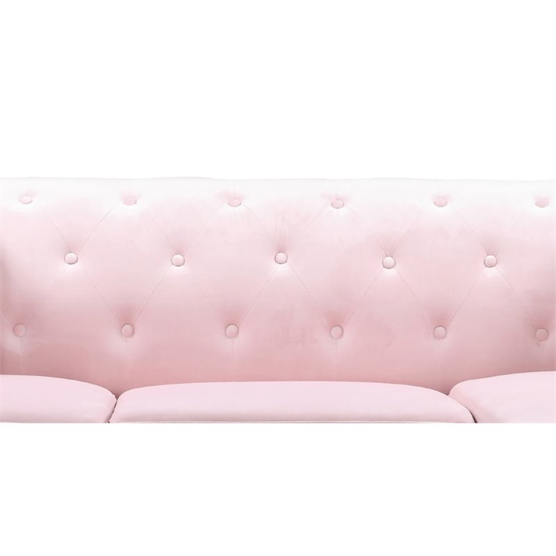 Home Square 2-Piece Set with Velvet Sofa Chaise and Chair in Pink