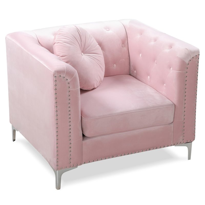 Home Square 2-Piece Set with Velvet Sofa Chaise and Chair in Pink