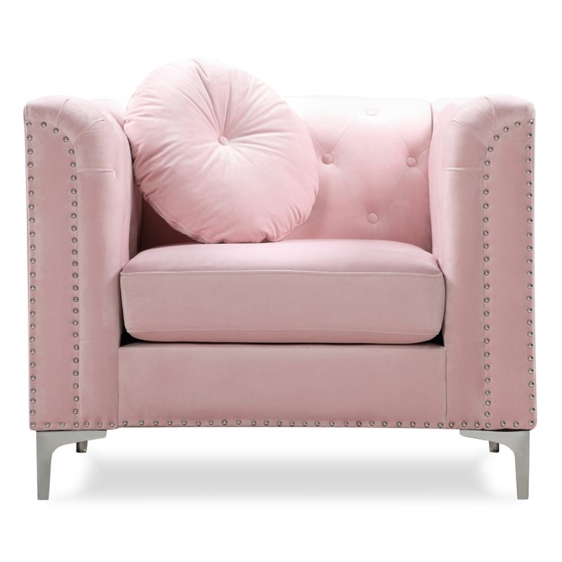 Home Square 2-Piece Set with Velvet Sofa Chaise and Chair in Pink