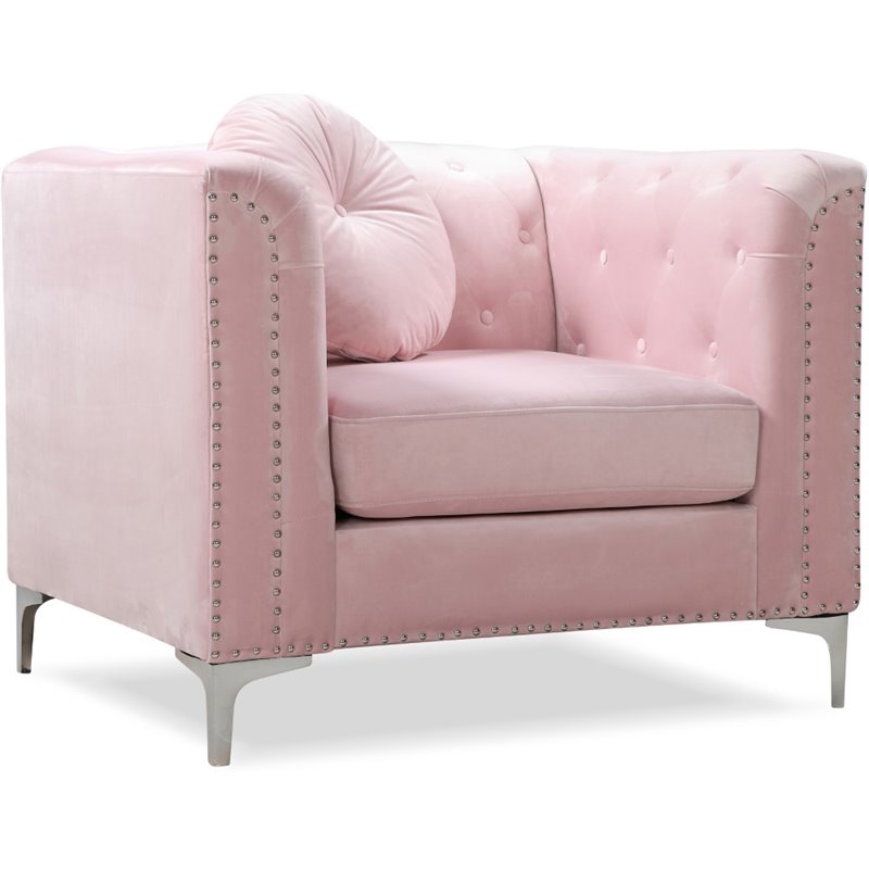 Home Square 2-Piece Furniture Set with Velvet Sofa and Chair in Pink