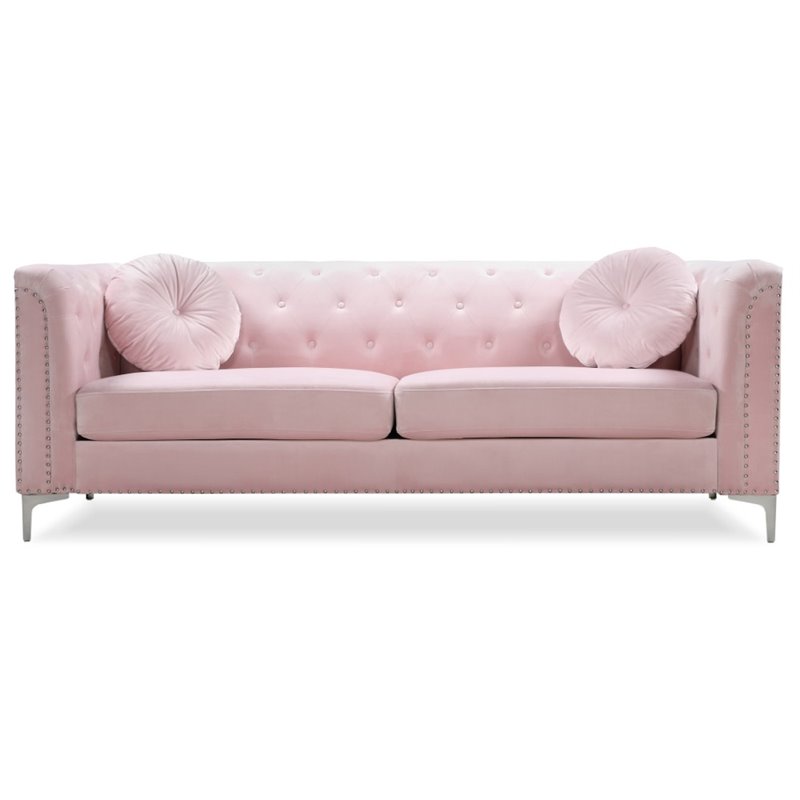 Home Square 2-Piece Furniture Set with Velvet Sofa and Chair in Pink