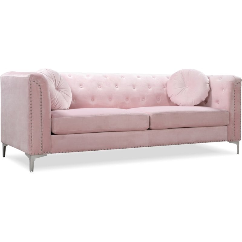 Home Square 2-Piece Furniture Set with Velvet Sofa and Chair in Pink