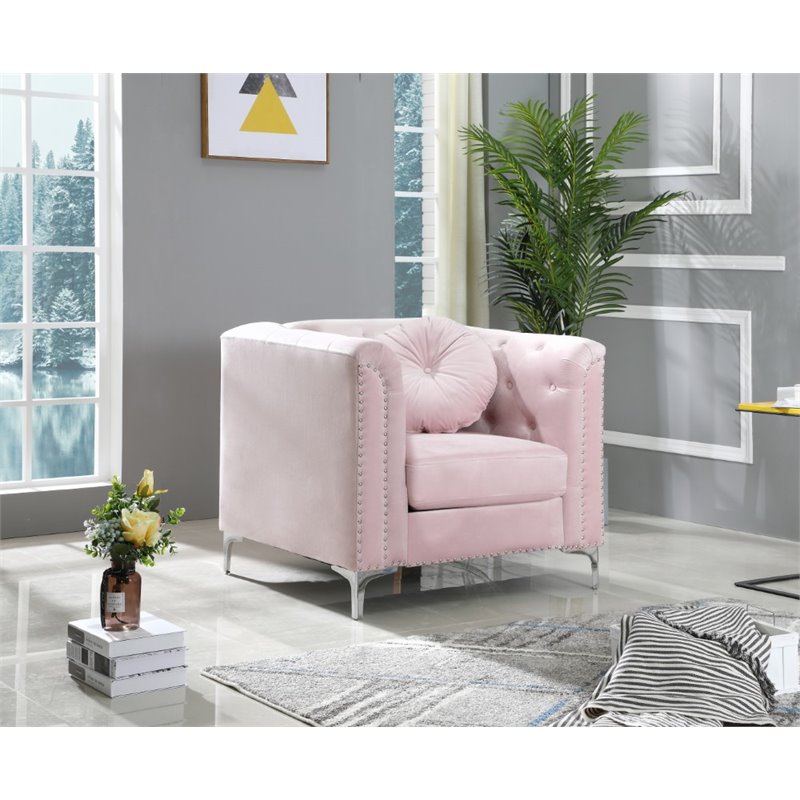 Home Square 2-Piece Furniture Set with Velvet Sofa and Chair in Pink