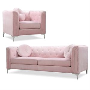 Home Square 2-Piece Furniture Set with Velvet Sofa and Chair in Pink