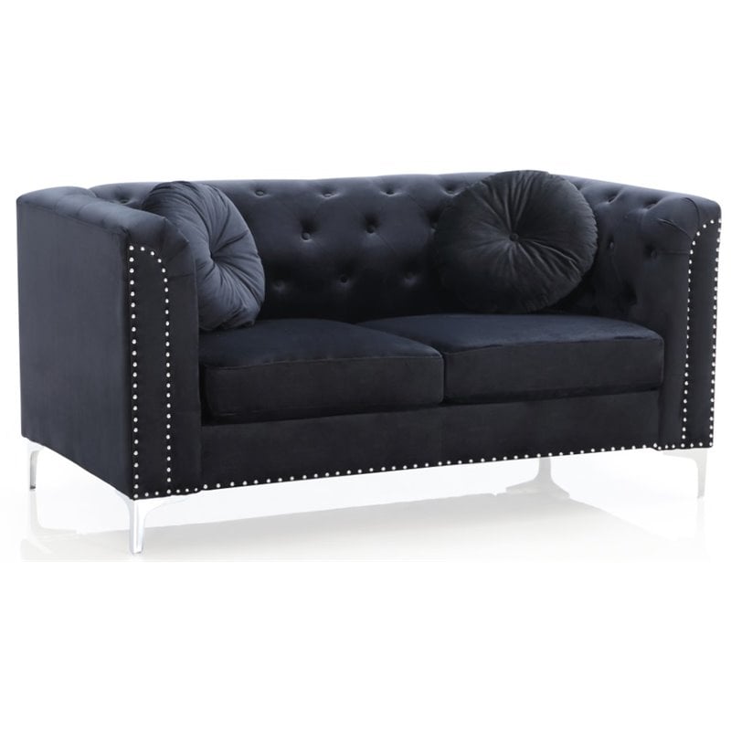Home Square 2-Piece Set with Velvet Sofa and Loveseat in Black