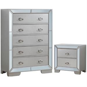 home square 2-piece set with 5-drawer chest & 2-drawer nightstand in champagne