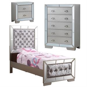 Home Square 3-Piece Set with Twin Panel Bed 5-Drawer Chest 2-Drawer Nightstand