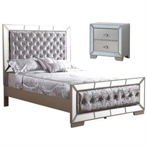 Home Square 2-Piece Set with Queen Panel Bed & 2-Drawer Nightstand in Champagne