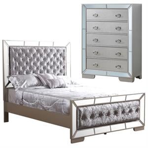 Home Square 2-Piece Set with Queen Panel Bed and 5-Drawer Chest