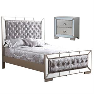 Home Square 2-Piece Set with King Panel Bed and 2-Drawer Nightstand in Champagne