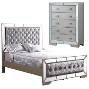 Home Square 2-Piece Set with King Panel Bed and 5-Drawer Chest in Champagne