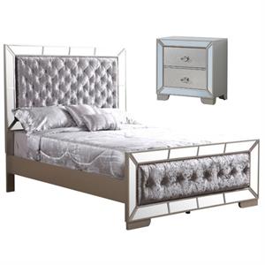 Home Square 2-Piece Set with Full Panel Bed & 2-Drawer Nightstand in Champagne