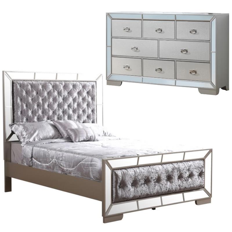 Home Square 2-Piece Set with Full Panel Bed & 8-Drawer Dresser in Champagne