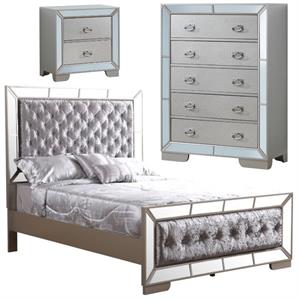 Home Square 3-Piece Set with Full Panel Bed 5-Drawer Chest and Nightstand