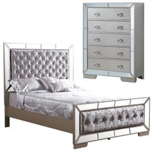 Home Square 2-Piece Set with Full Panel Bed & 5-Drawer Chest in Champagne