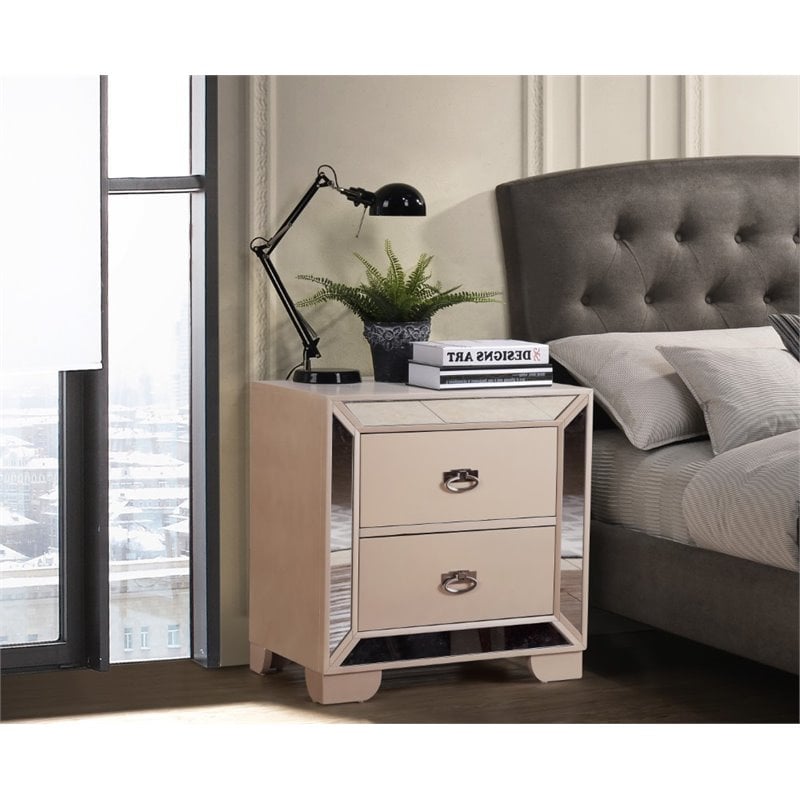 Home Square 2-Piece Set with Twin Panel Bed and 2-Drawer Nightstand in Pearl