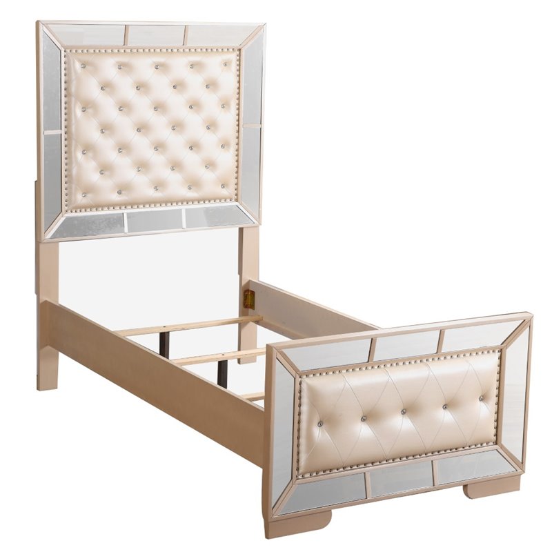 Home Square 2-Piece Set with Twin Panel Bed and 2-Drawer Nightstand in Pearl