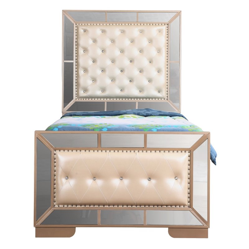 Home Square 2-Piece Set with Twin Panel Bed and 2-Drawer Nightstand in Pearl