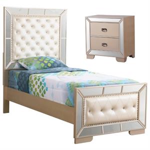 Home Square 2-Piece Set with Twin Panel Bed and 2-Drawer Nightstand in Pearl