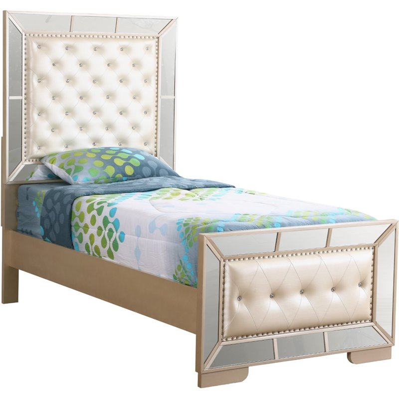 Home Square 3-Piece Set with Twin Panel Bed Dresser 2-Drawer Nightstand in Pearl