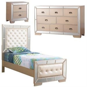 Home Square 3-Piece Set with Twin Panel Bed Dresser 2-Drawer Nightstand in Pearl