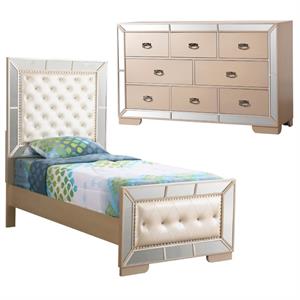 Home Square 2-Piece Set with Twin Panel Bed and 8-Drawer Dresser in Pearl