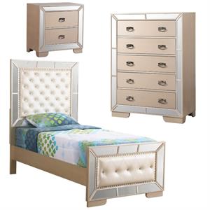 Home Square 3-Piece Set with Twin Panel Bed Chest & 2-Drawer Nightstand in Pearl