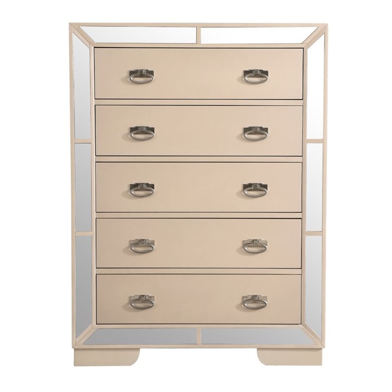 Home Square 2-Piece Set with Twin Panel Bed and 5-Drawer Chest in Pearl