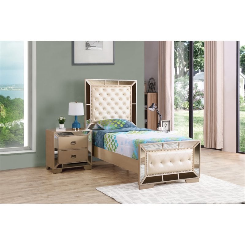 Home Square 2-Piece Set with Twin Panel Bed and 5-Drawer Chest in Pearl