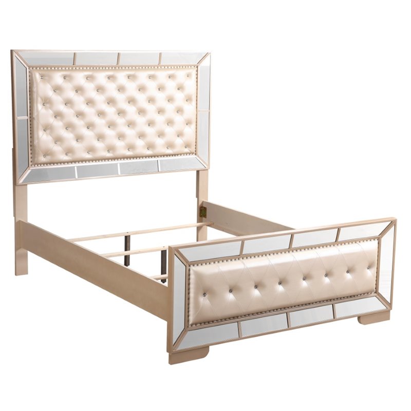 Home Square 2-Piece Set with Queen Panel Bed and 2 Drawer Nightstand in Pearl