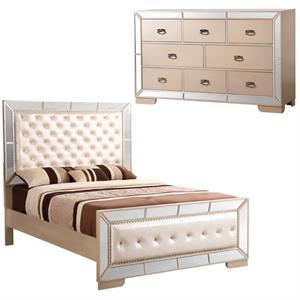 Home Square 2-Piece Set with Queen Panel Bed and 8-Drawer Dresser in Pearl