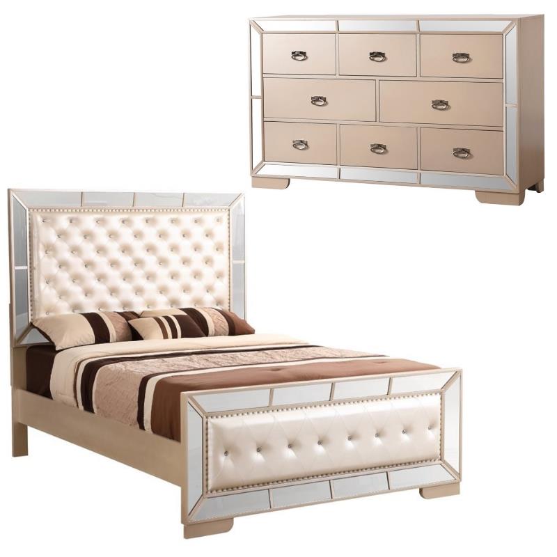 Home Square 2-Piece Set with King Panel Bed and 8-Drawer Dresser in Pearl