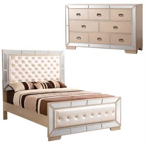Home Square 2-Piece Set with King Panel Bed and 8-Drawer Dresser in Pearl