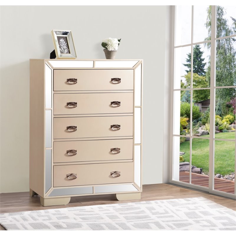 Home Square 3-Piece Set with King Panel Bed Chest and Nightstand in Pearl