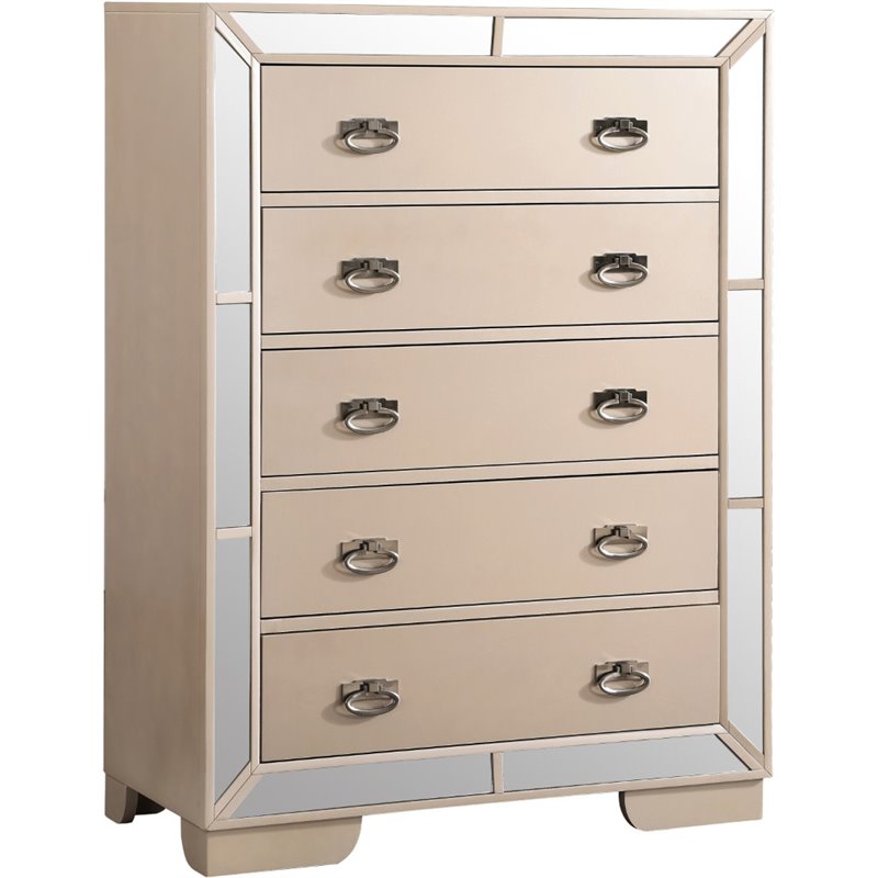 Home Square 2-Piece Set with King Panel Bed and 5-Drawer Chest in Pearl