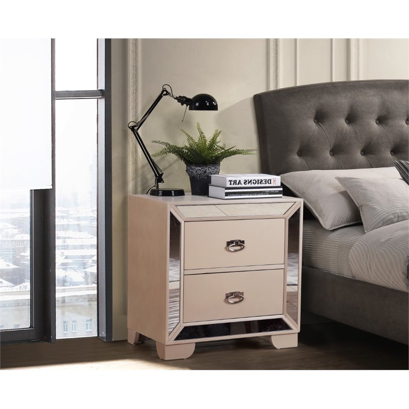 Home Square 2-Piece Set with Full Panel Bed and 2-Drawer Nightstand in Pearl