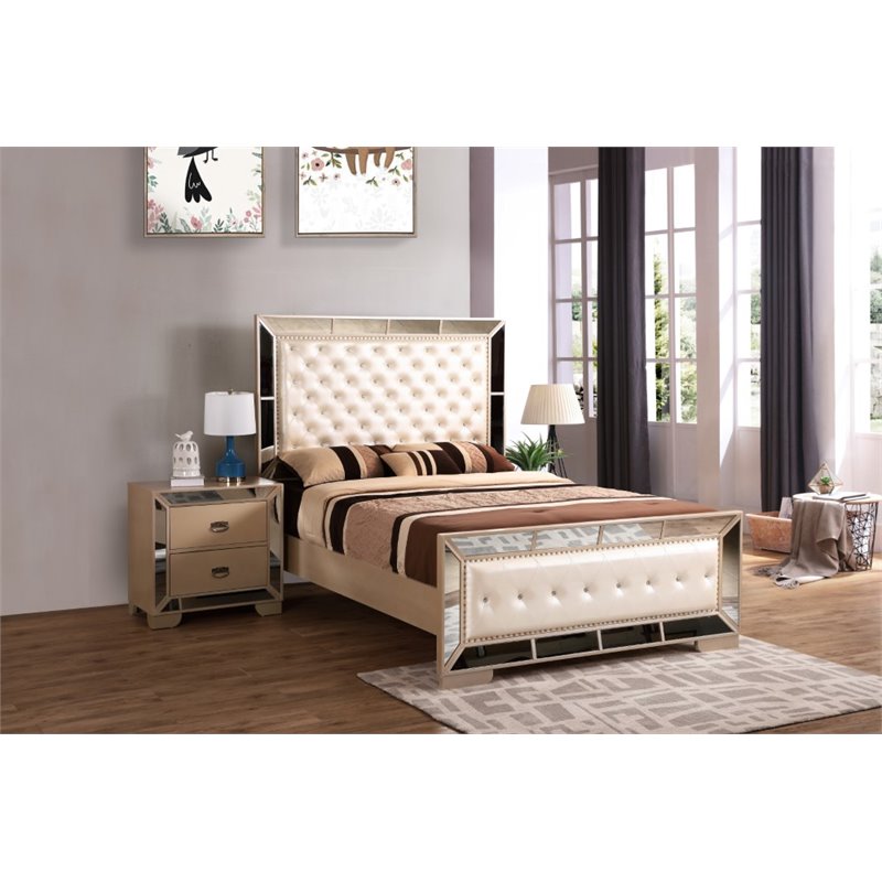 Home Square 2-Piece Set with Full Panel Bed and 2-Drawer Nightstand in Pearl
