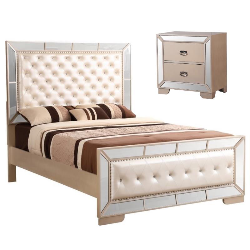 Home Square 2-Piece Set with Full Panel Bed and 2-Drawer Nightstand in Pearl