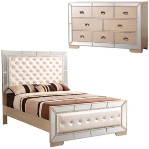 Home Square 2-Piece Set with Full Panel Bed and 8-Drawer Dresser in Pearl