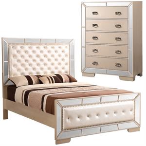 Home Square 2-Piece Set with Full Panel Bed and 5-Drawer Chest in Pearl