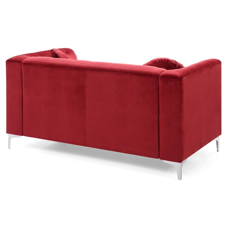 Home Square 2-Piece Set with Velvet Sofa Chaise and Loveseat in Burgundy
