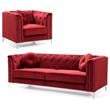 Home Square 2-Piece Set with Velvet Sofa and Chair in Burgundy