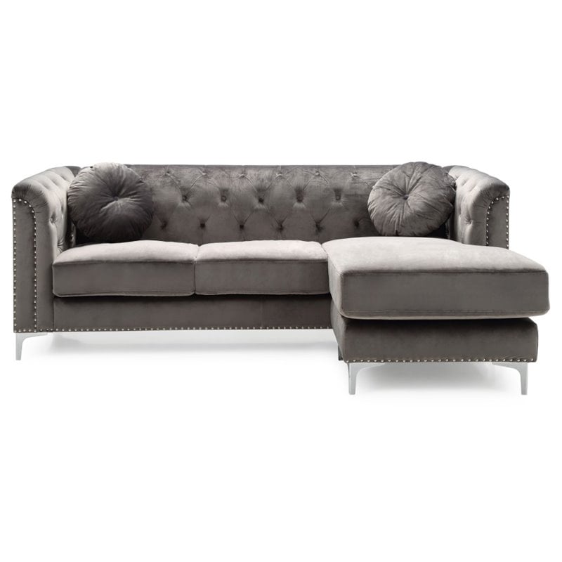Home Square 2-Piece Set with Velvet Sofa Chaise and Loveseat in Dark Gray