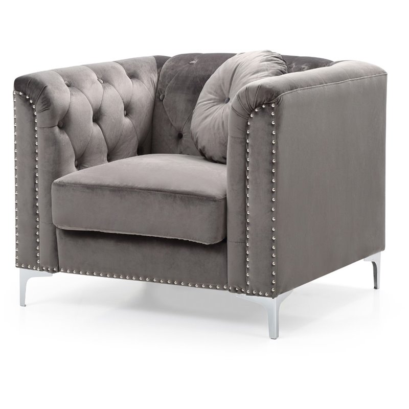 Home Square 2-Piece Set with Velvet Sofa Chaise and Chair in Dark Gray