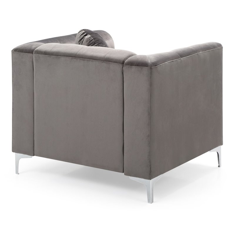 Home Square 2-Piece Set with Velvet Sofa Chaise and Chair in Dark Gray